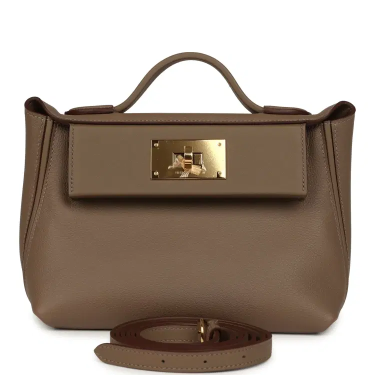Hermes Mini 24/24 Bag Etoupe Evercolor and Swift Gold Hardware-Hover-Image