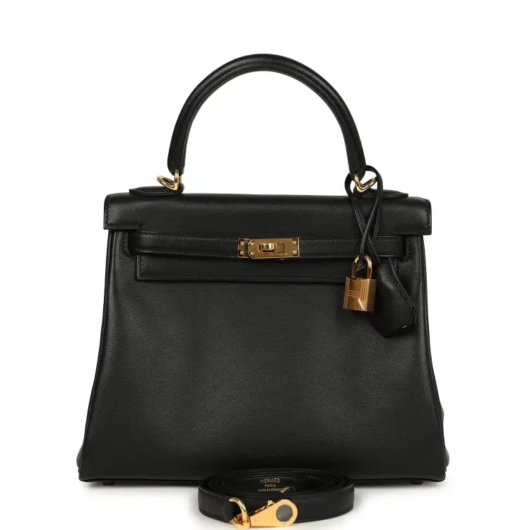 Hermes Kelly Retourne 25 Black Cheri Gold Hardware-Hover-Image