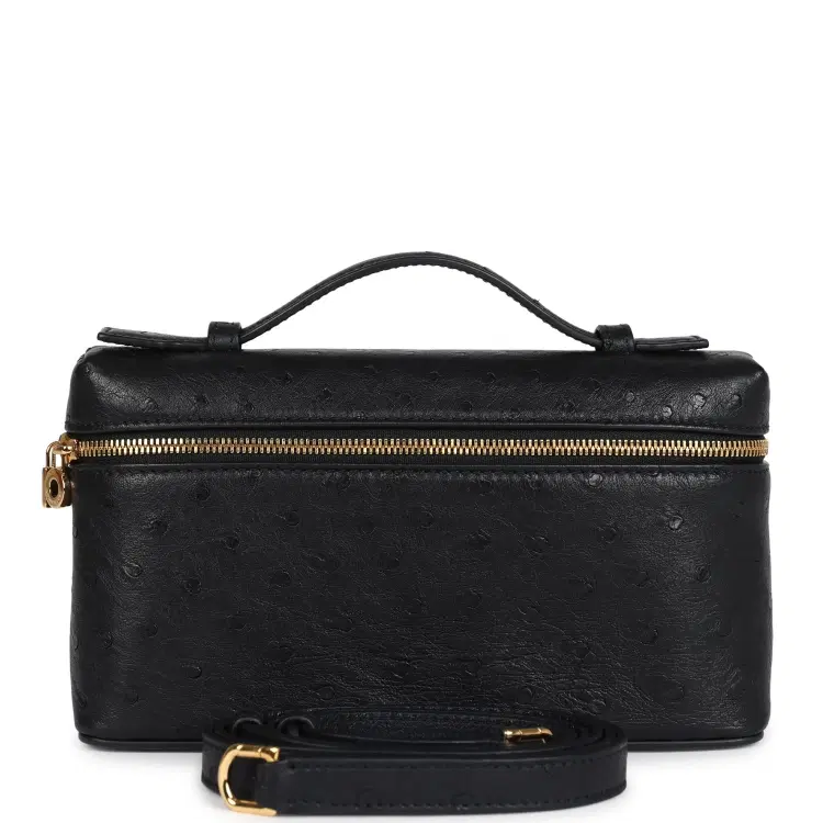 Loro Piana Extra Pocket L19 Pouch Black Ostrich Gold Hardware-Hover-Image