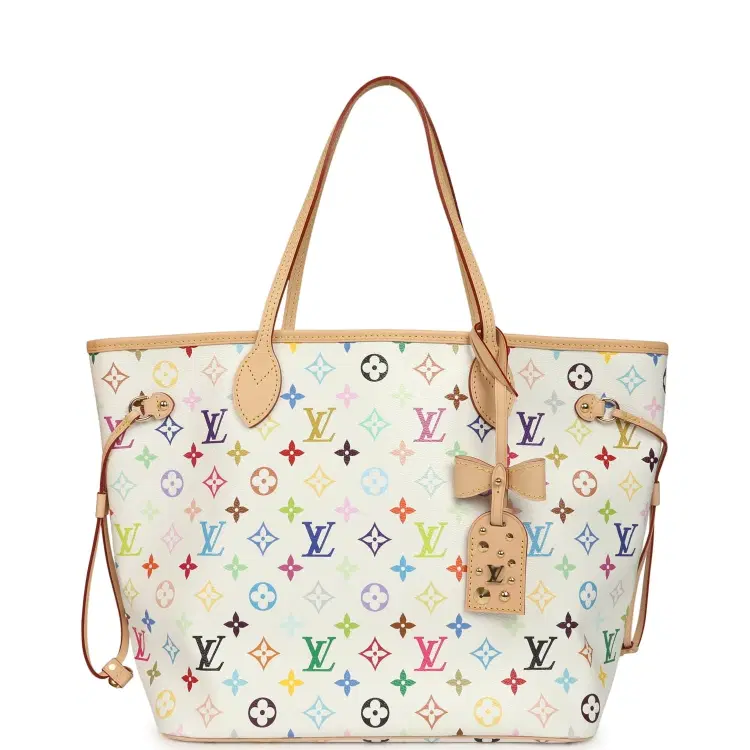 Louis Vuitton x Takashi Murakami Neverfull MM White Multicolored Monogram Gold Hardware-Hover-Image