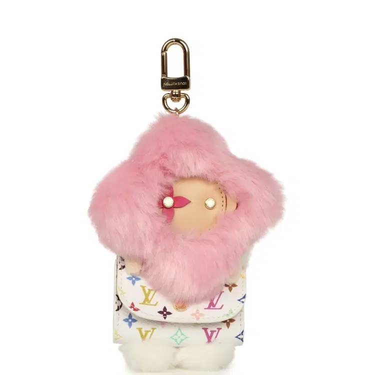 Louis Vuitton X Takashi Murakami Vivienne Cuddle Bag Charm Pink and White Monogram Multicolored Canvas Gold Hardware-Hover-Image