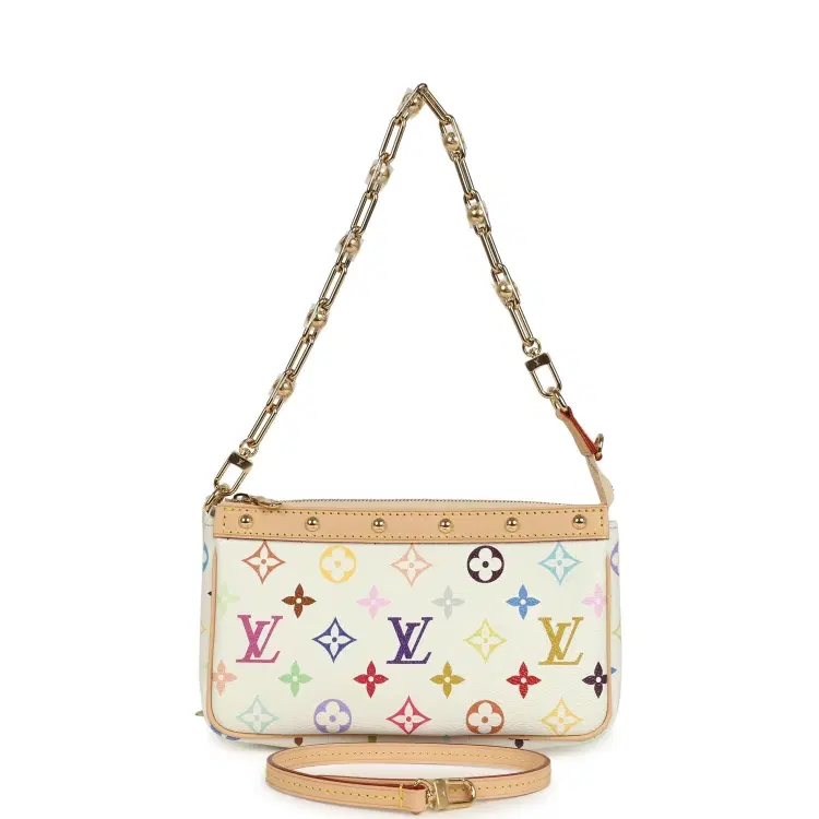Louis Vuitton X Takashi Murakami Pochette Accessories White Multicolored Monogram Gold Hardware-Hover-Image