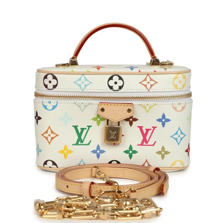 Louis Vuitton X Takashi Murakami Vanity Chain Pouch White Multicolor Monogram Gold Hardware-Hover-Image