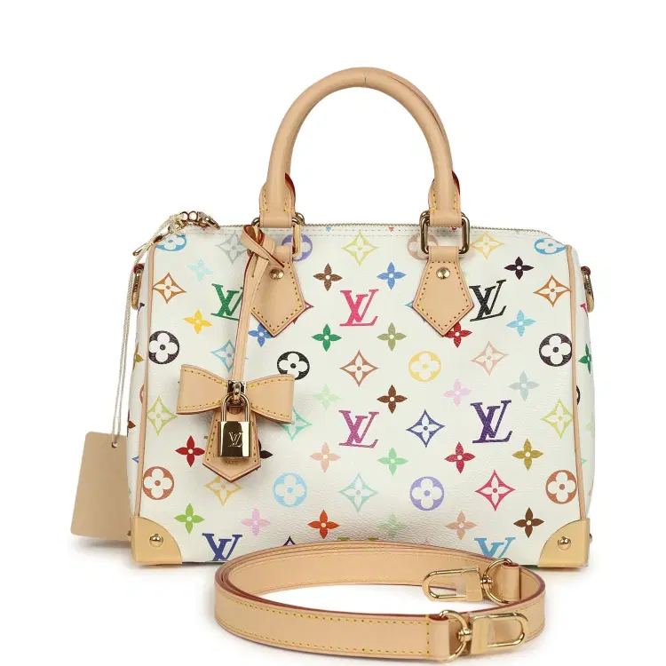 Louis Vuitton X Takashi Murakami Speedy 25 Bandouliere White Multicolored Monogram Gold Hardware-Hover-Image