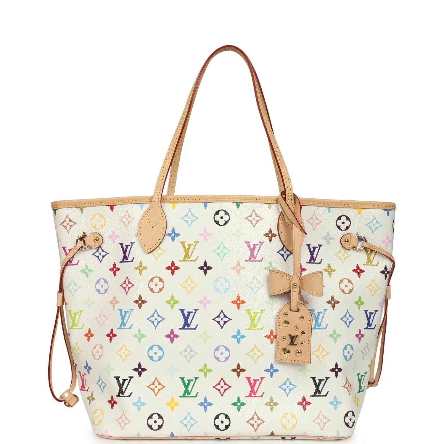 Louis Vuitton x Takashi Murakami Neverfull MM White Multicolored Monogram Gold Hardware