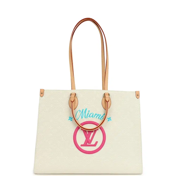 Louis Vuitton On The Go Miami GM Tote Light Beige Multi Jacquard Monogram Gold Hardware-Hover-Image