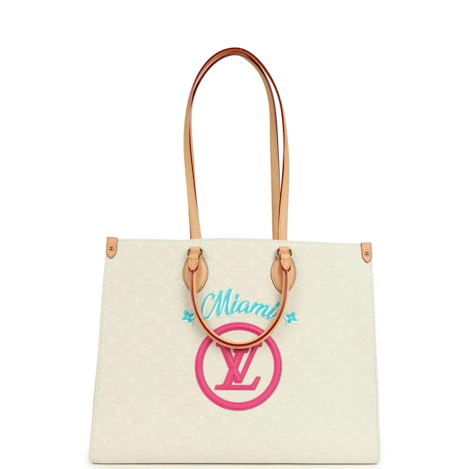 Louis Vuitton On The Go Miami GM Tote Light Beige Multi Jacquard Monogram Gold Hardware