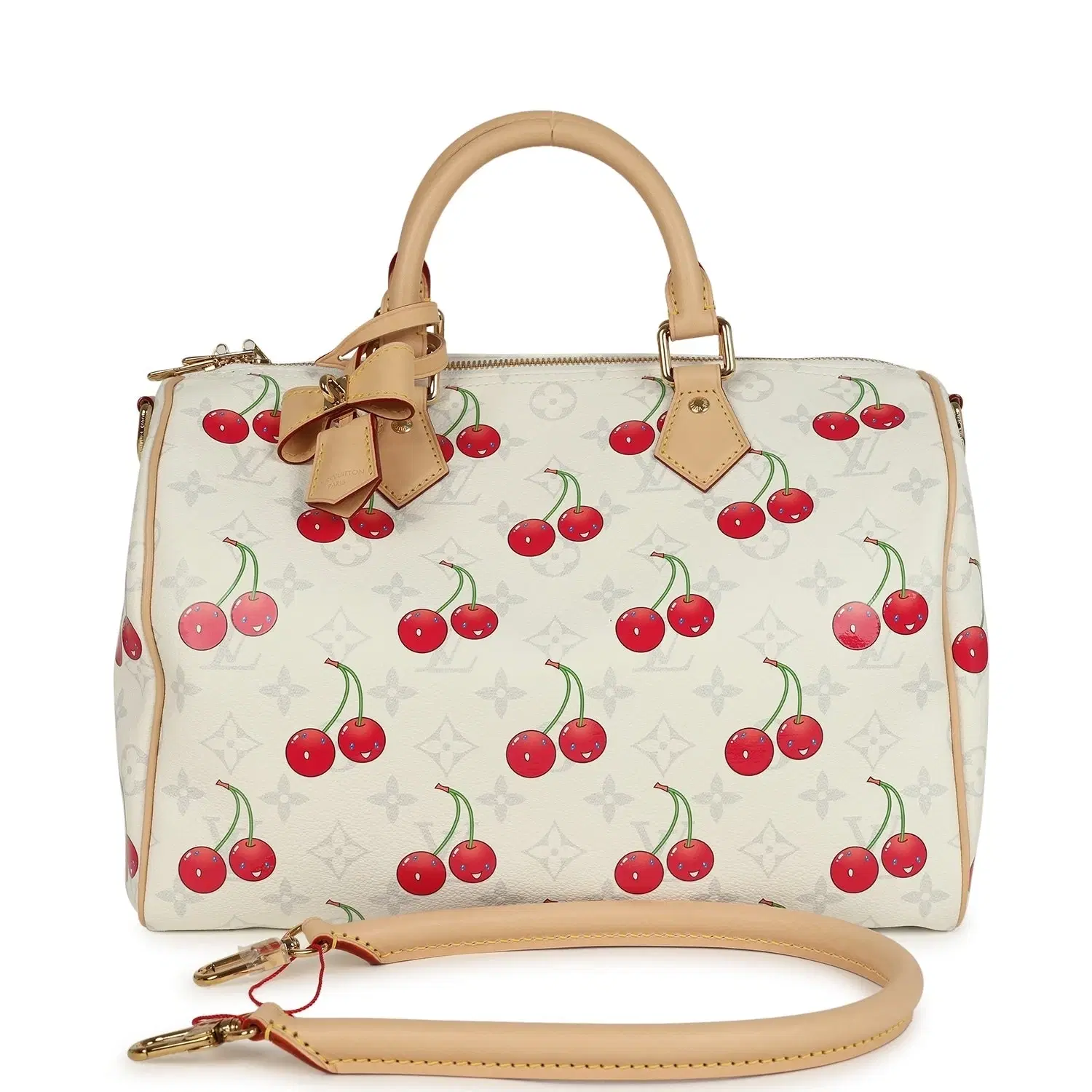 Louis Vuitton X Takashi Murakami Soft Speedy Bandouliere 30 Cherry White Monogram Gold Hardware