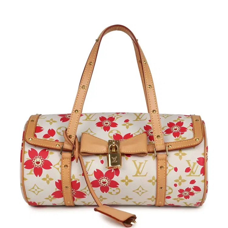 Vintage Louis Vuitton X Takashi Murakami Cream and Red Cherry Blossom Papillon Gold Hardware-Hover-Image