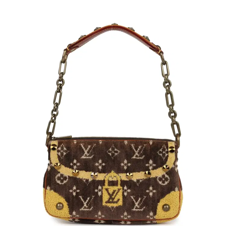 Vintage Louis Vuitton Trompe L'Oeil Pochette Brown and Yellow Velvet Brass Hardware-Hover-Image