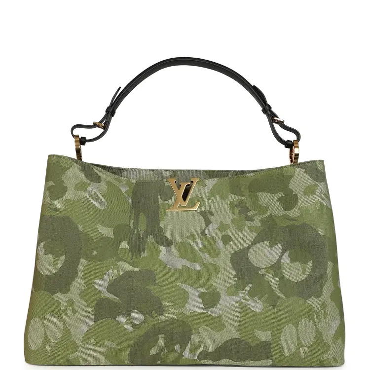 Louis Vuitton X Takashi Murakami "ArtyCapucines" Capucines XXL Khaki Washed Denim Aged Gold Hardware-Hover-Image
