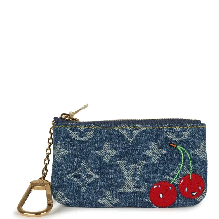 Louis Vuitton X Takashi Murakami Key Pouch Denim Monogram Cherry Gold Hardware-Hover-Image