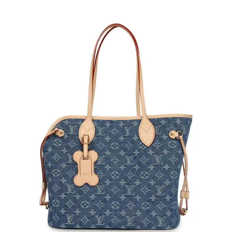 Louis Vuitton Neverwoof MM Blue Denim Monogram Gold Hardware-Hover-Image