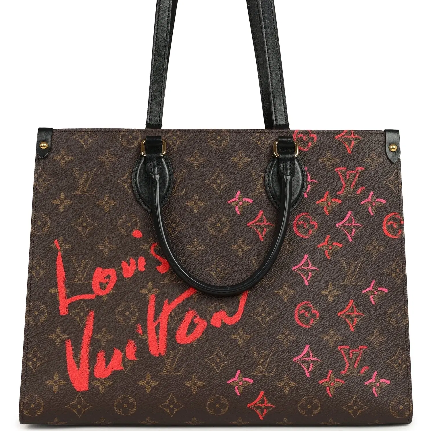 Louis Vuitton On The Go Fall In Love MM Tote Black, Red, Brown Monogram Gold Hardware