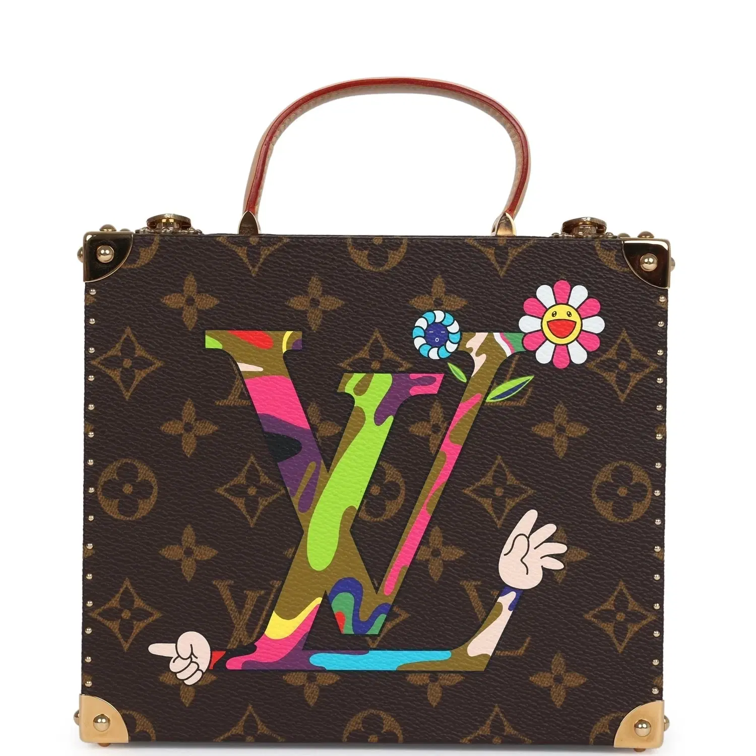 Vintage Louis Vuitton x Takashi Murakami Hands Jewelry Trunk Brown Multi Monogram Hands Brass Hardware