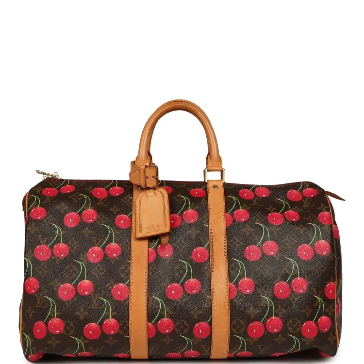 Vintage Louis Vuitton x Takashi Murkami Cheries Keepall 45 Brown and Red Cherry Monogram Gold Hardware-Hover-Image