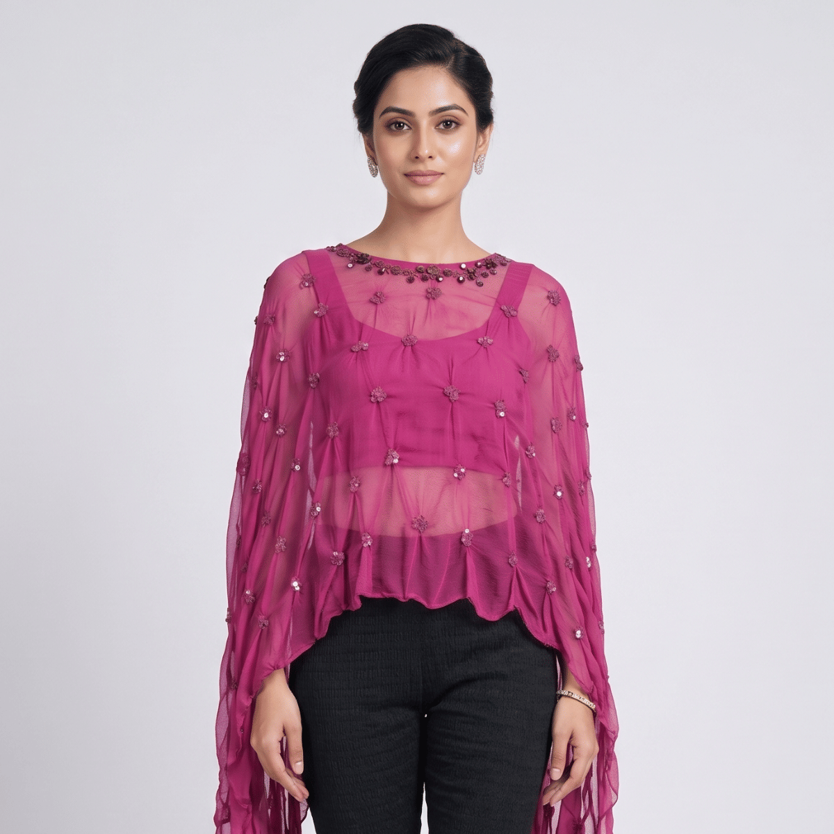 ak ok Anamika Khanna Pink Transparent Top With Blouse