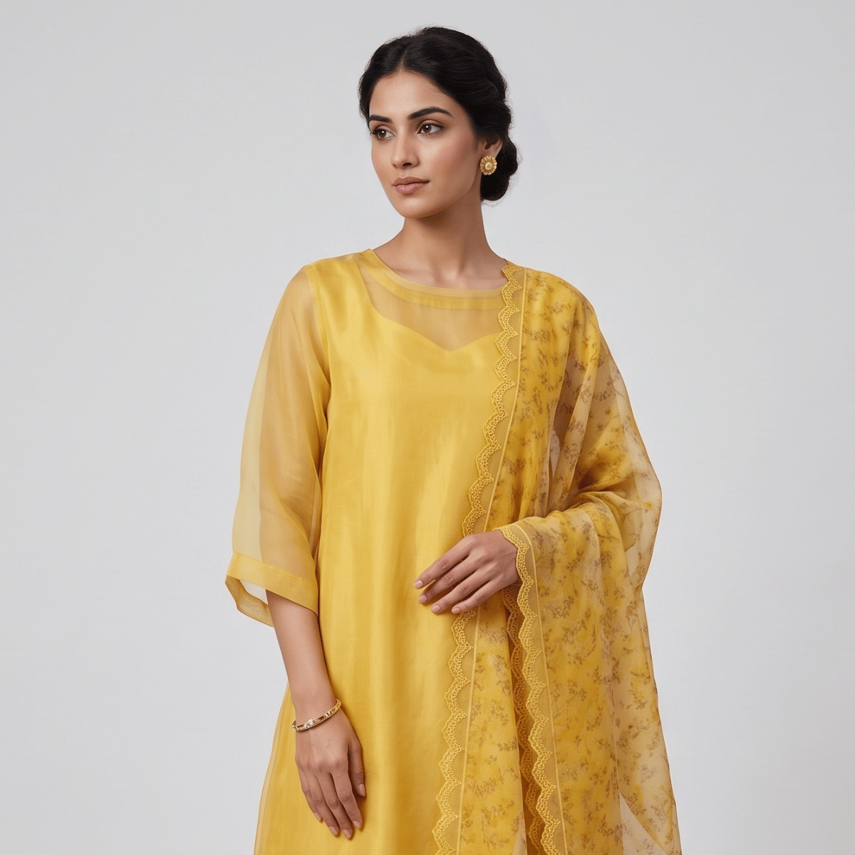 Eka Yellow Organza Suit Set