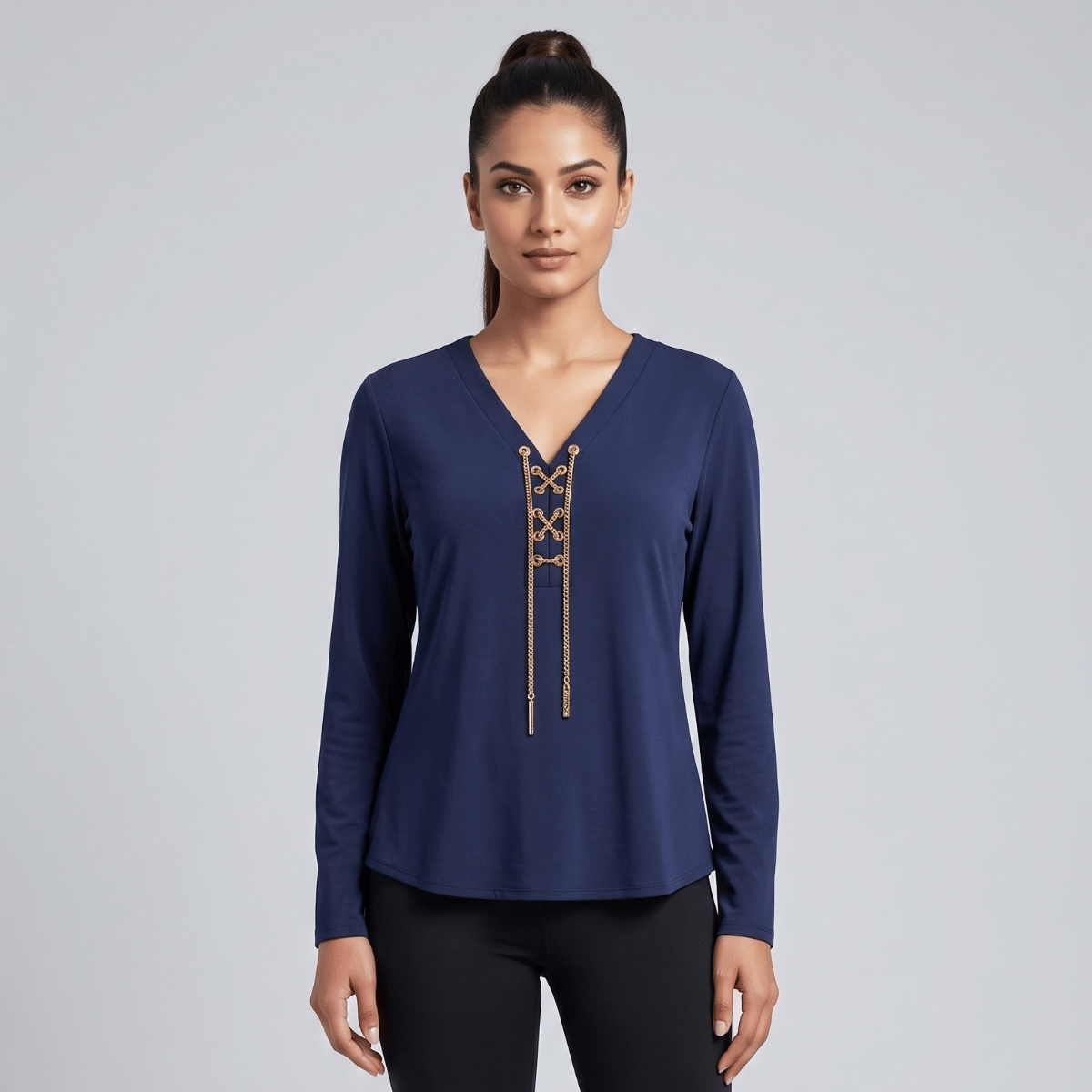 Michael Kors Blue Top With Gold Chain