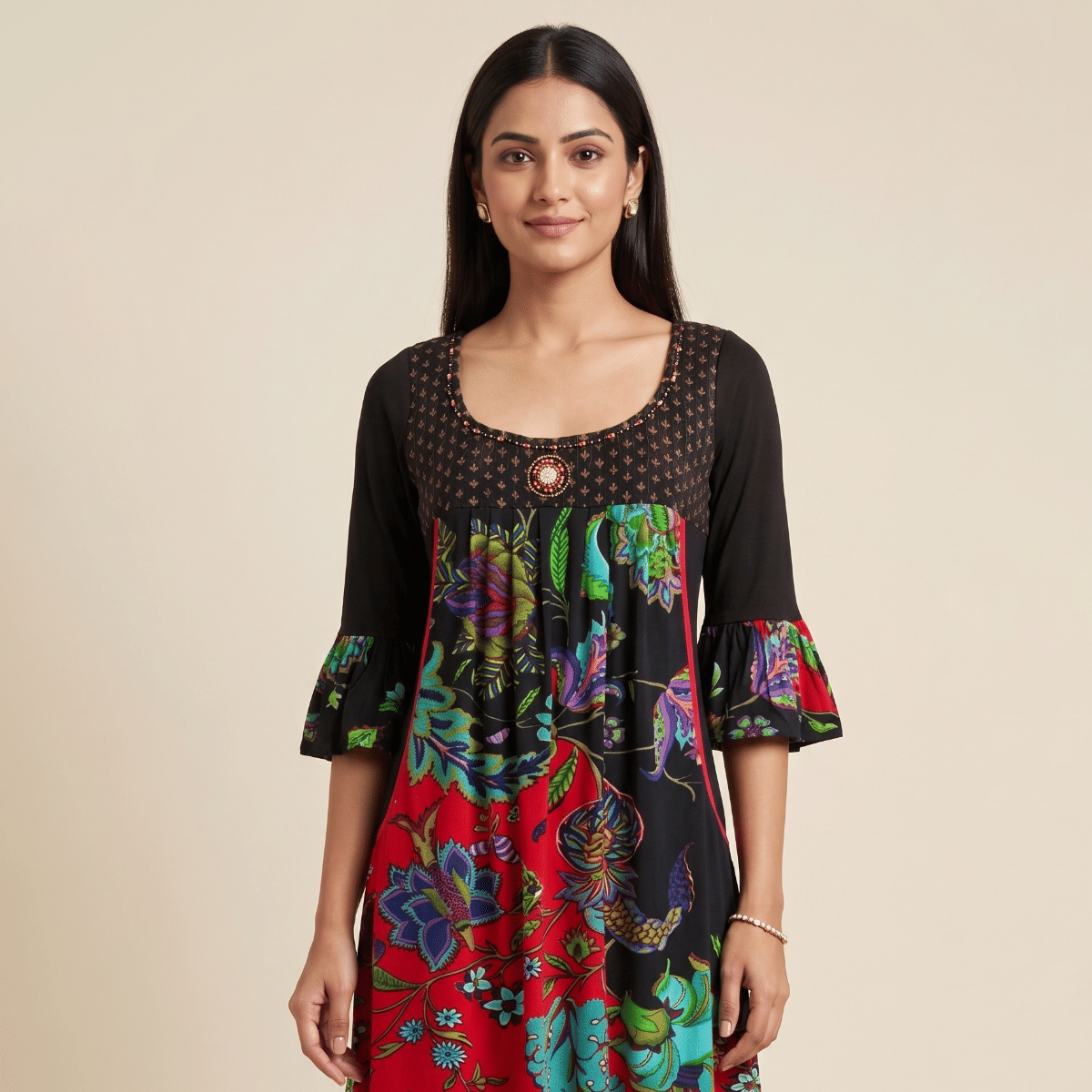 Ritu Kumar Printed Black And Red Kurta