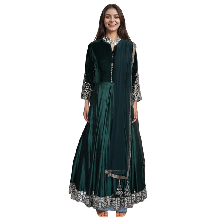 Manish Malhotra Anarkali Suit In Green-Hover-Image