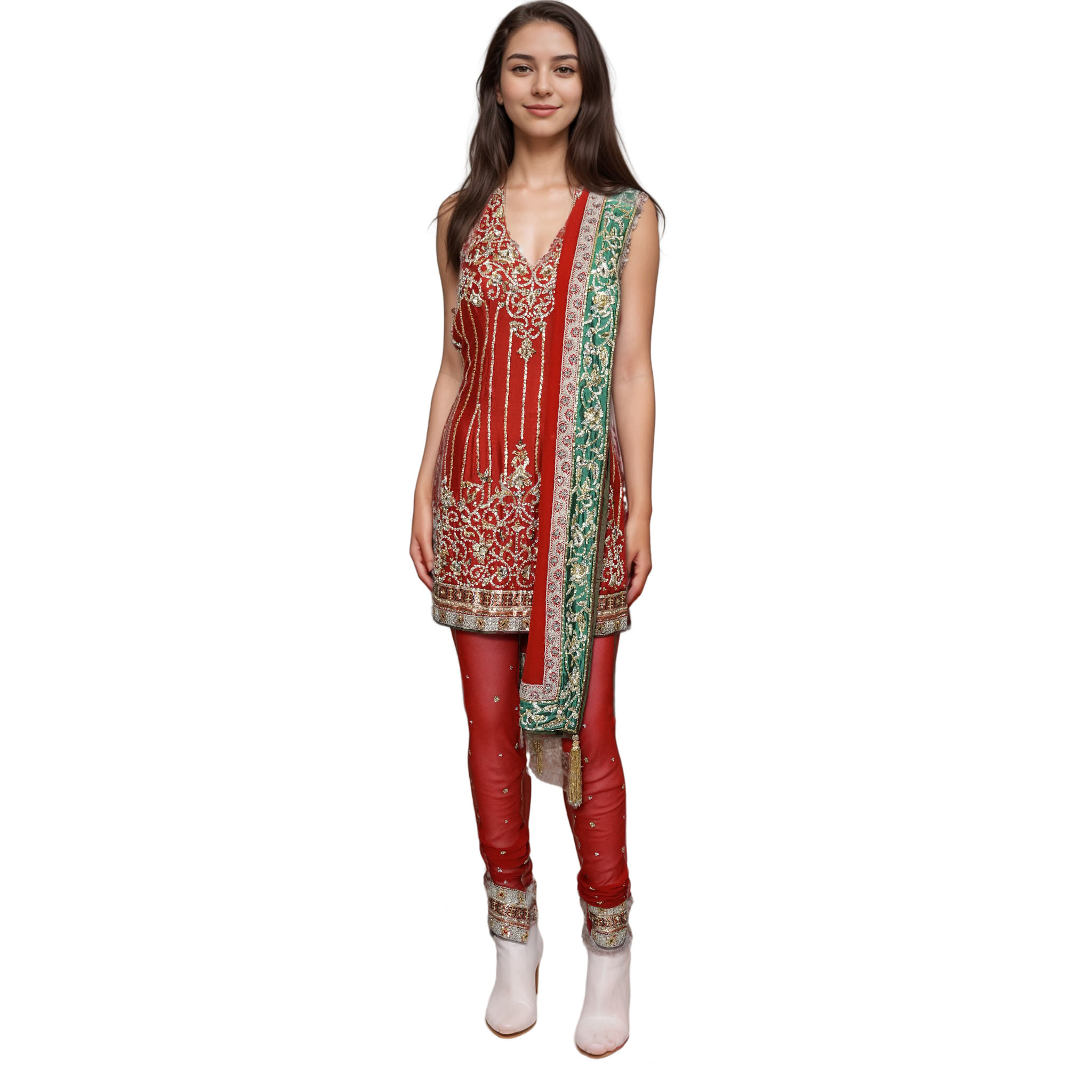 Manish Malhotra Red And Green Embroidered Suit Set