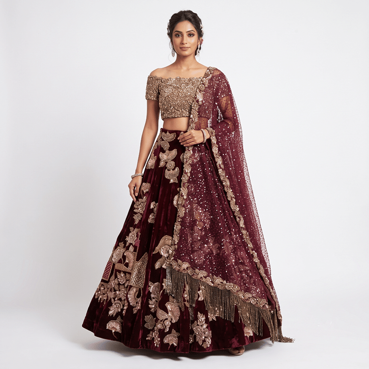 Manish Malhotra Velvet Embroidered Lehenga-Hover-Image
