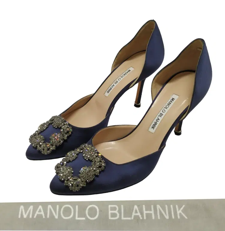 Size 37.5 - Manolo Blahnik Hangisi Royal Blue Satin D'orsay Pumps-Hover-Image