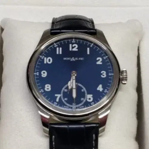 Montblanc 1858 Blue Dial Leather Strap Men's Watch-Hover-Image