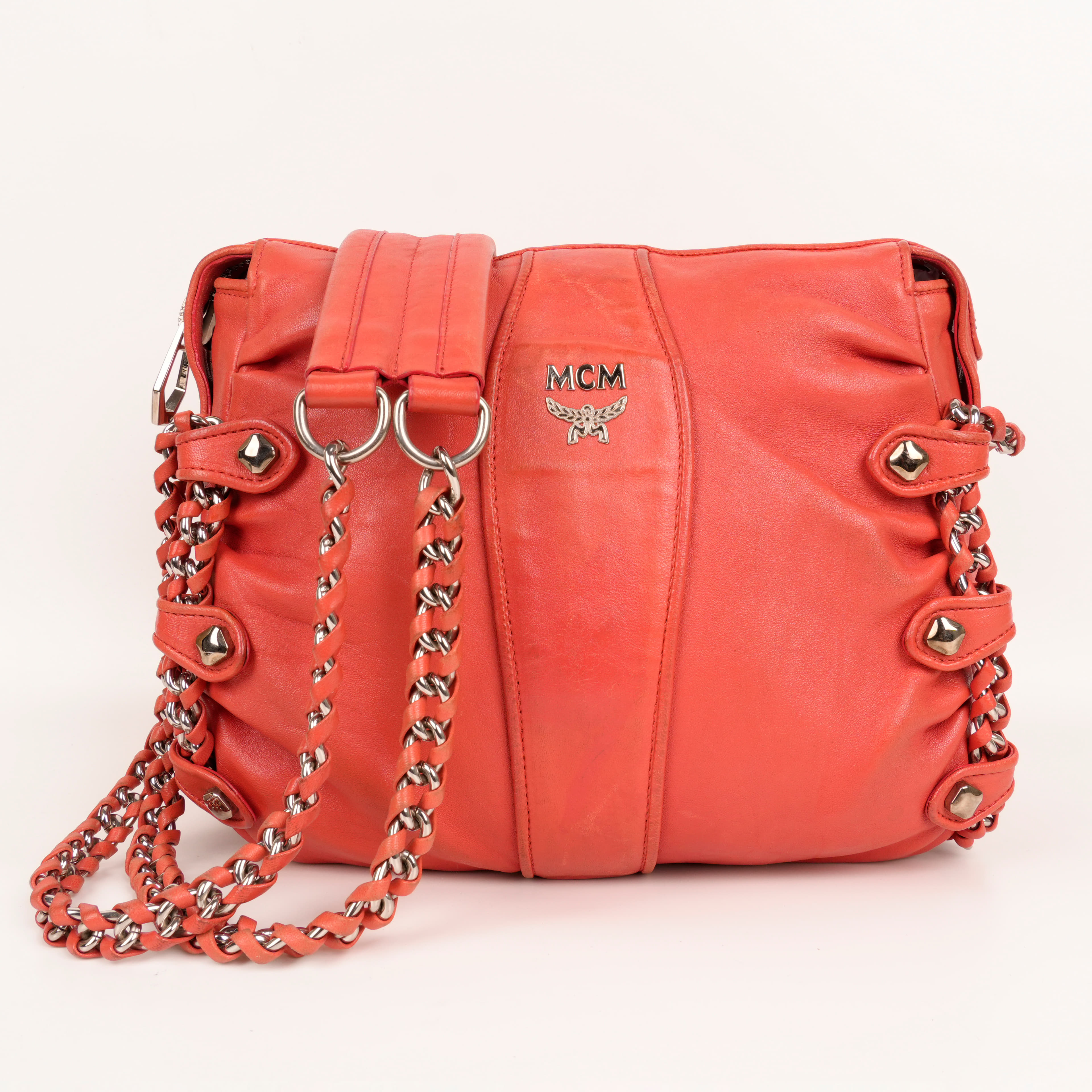 MCM Red Leather Shoulder Bag