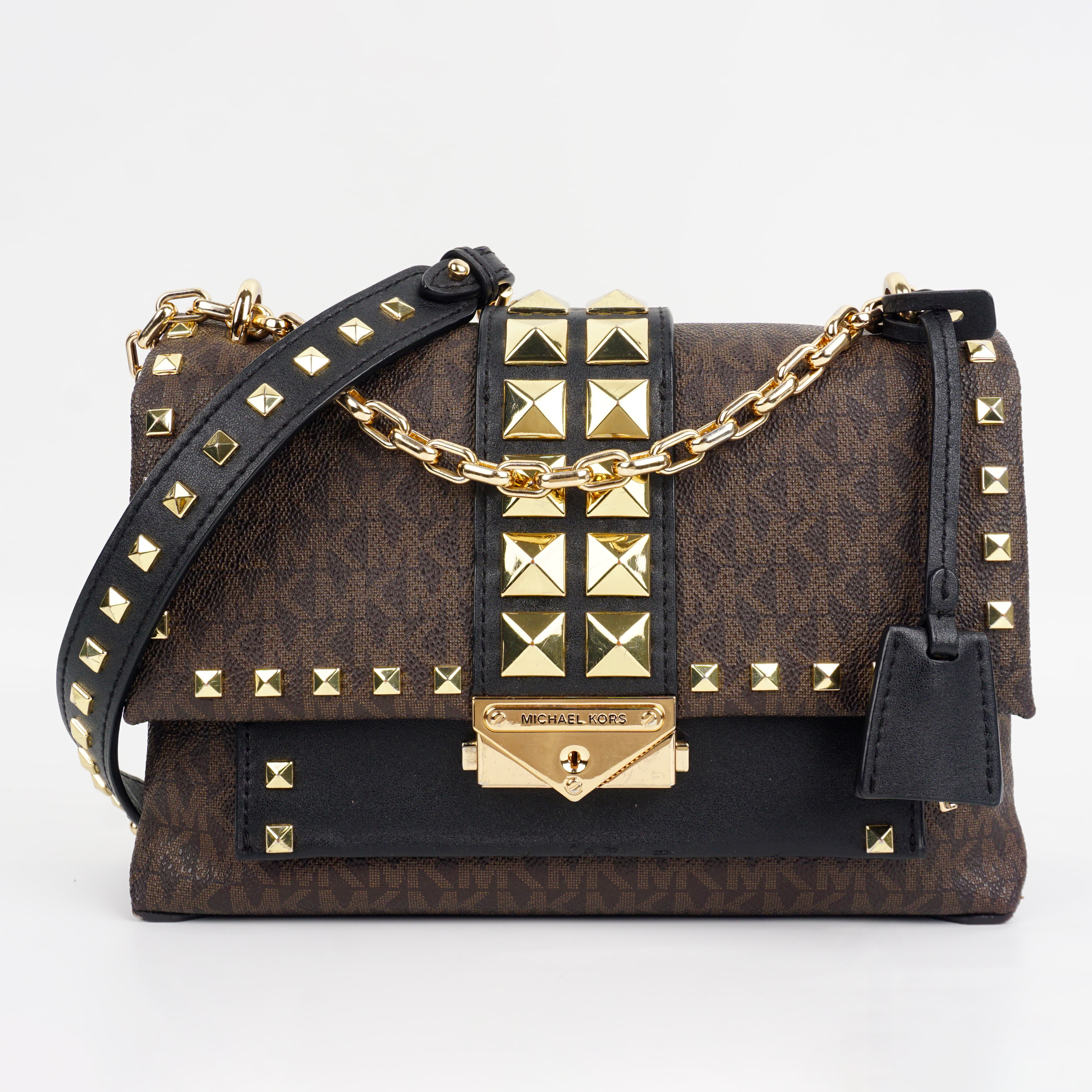Michael Kors Cece Medium Studded Logo and Leather Convertible Shoulder Bag