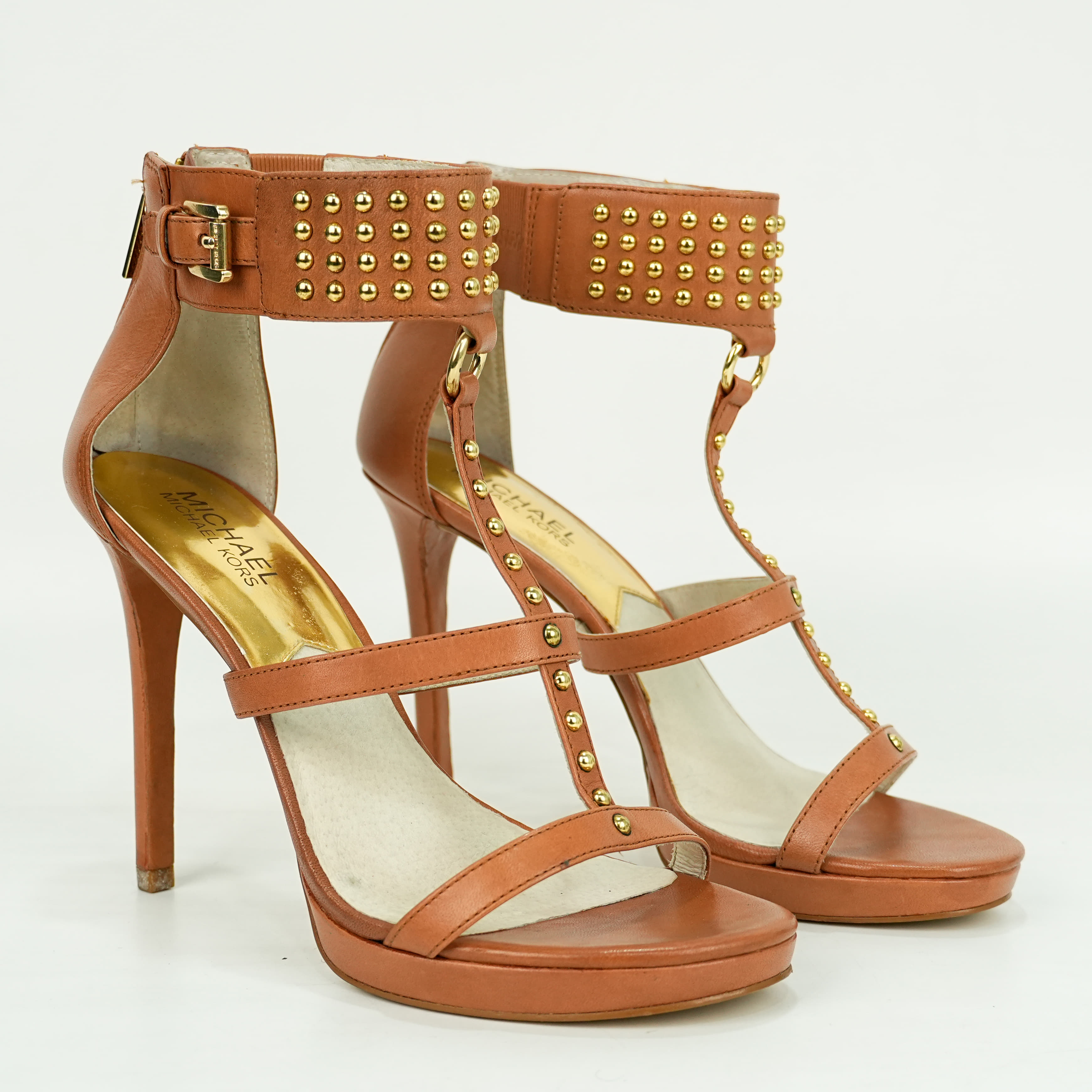 Size 7.5 - Michael Kors Celena Brown Studded Women's Heels