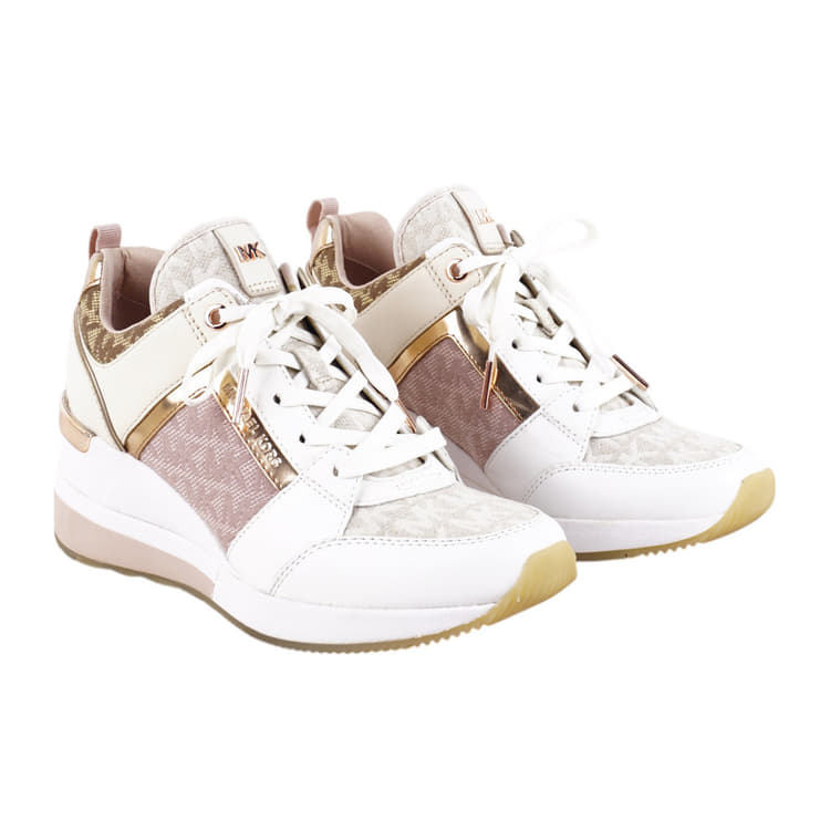 Size US 6 - Michael Kors Georgie Color-Block Leather and Logo Jacquard Trainer-Hover-Image