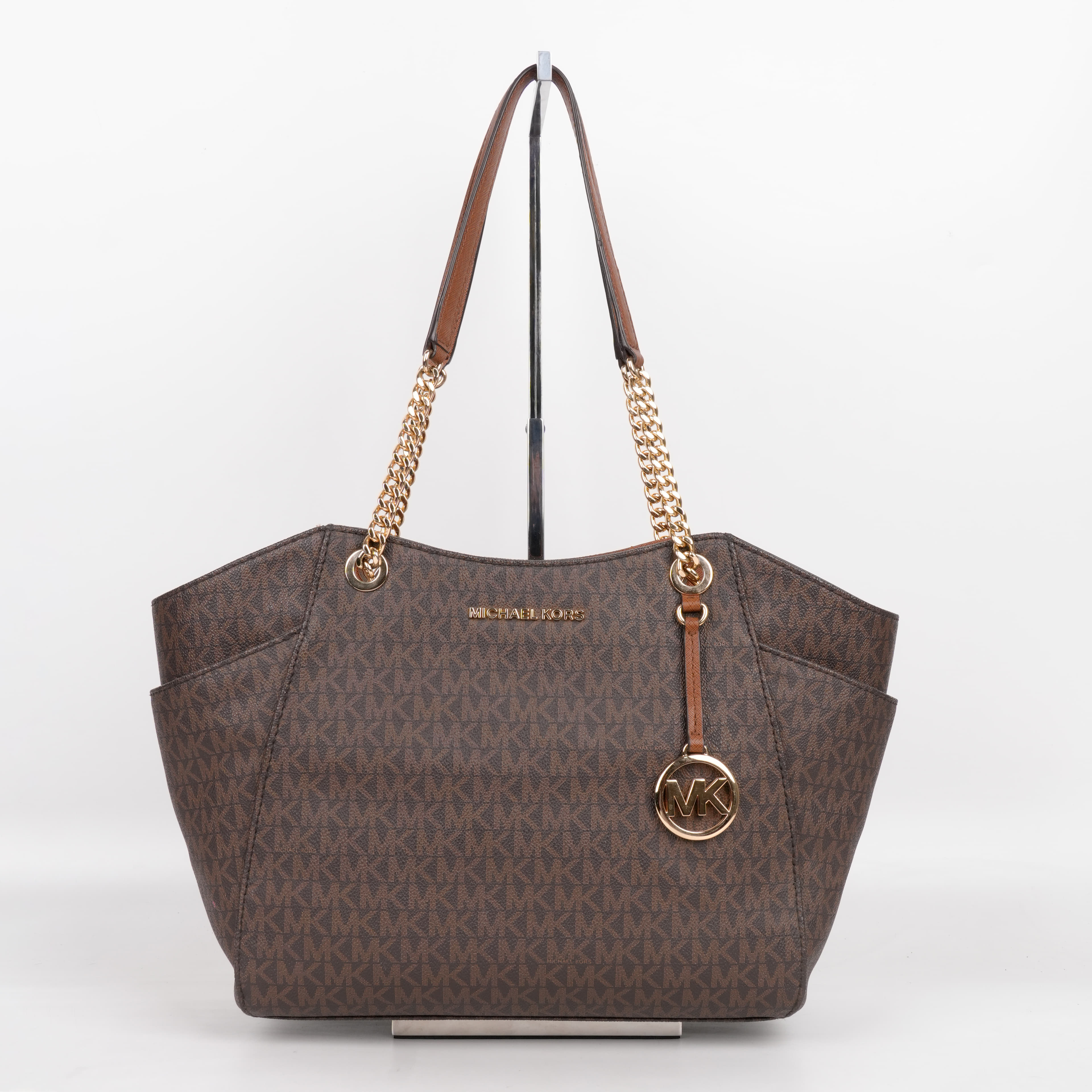 Michael Kors Jet Set Large Signature Logo Shoulder Bag In Brown
