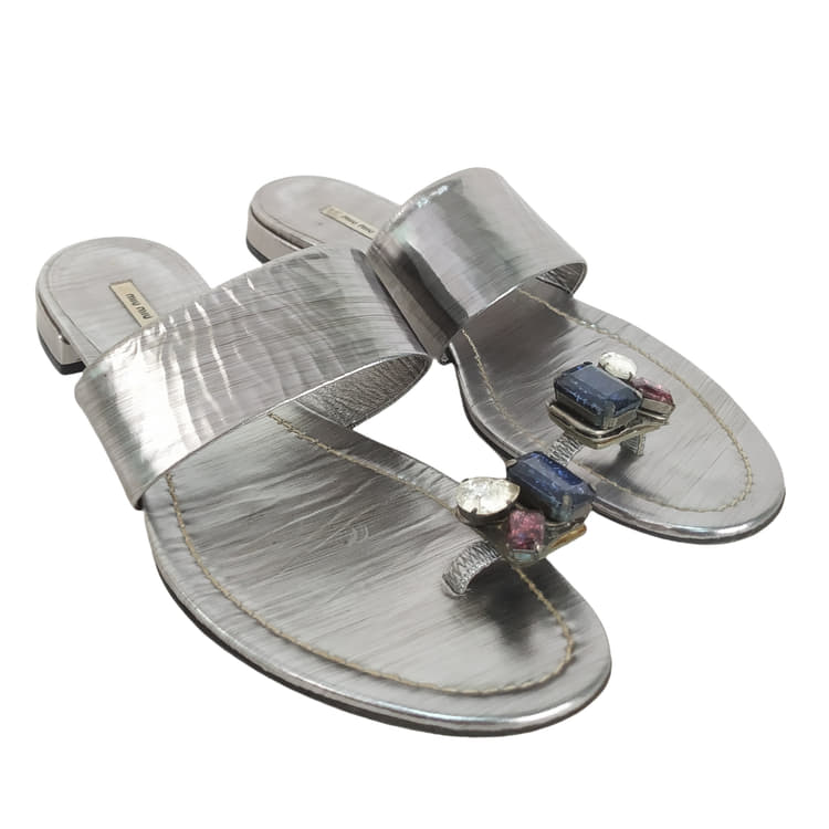 Size 39 - Miu Miu Silver Flats-Hover-Image