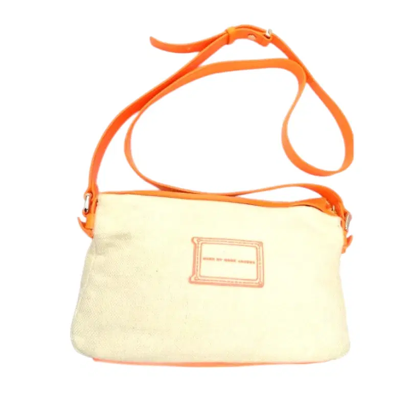 MARC BY MARC JACOBS Beige Neon Orange Canvas Leather Trim Crossbody Bag