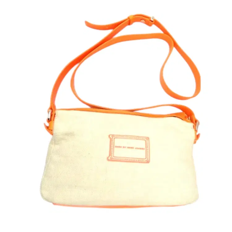 MARC BY MARC JACOBS Beige Neon Orange Canvas Leather Trim Crossbody Bag-Hover-Image
