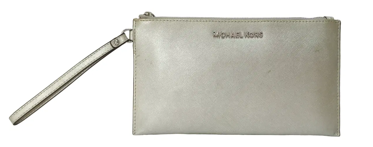 Michael Kors Saffiano Leather Metallic Silver Wristlet