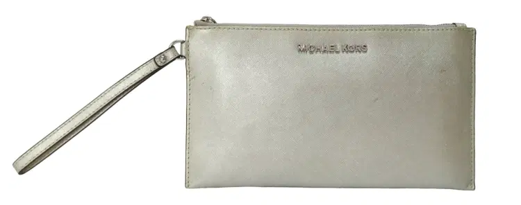 Michael Kors Saffiano Leather Metallic Silver Wristlet-Hover-Image