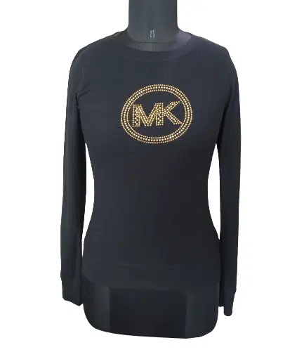 Michael Kors Studded Logo Long Sleeve Tee Top