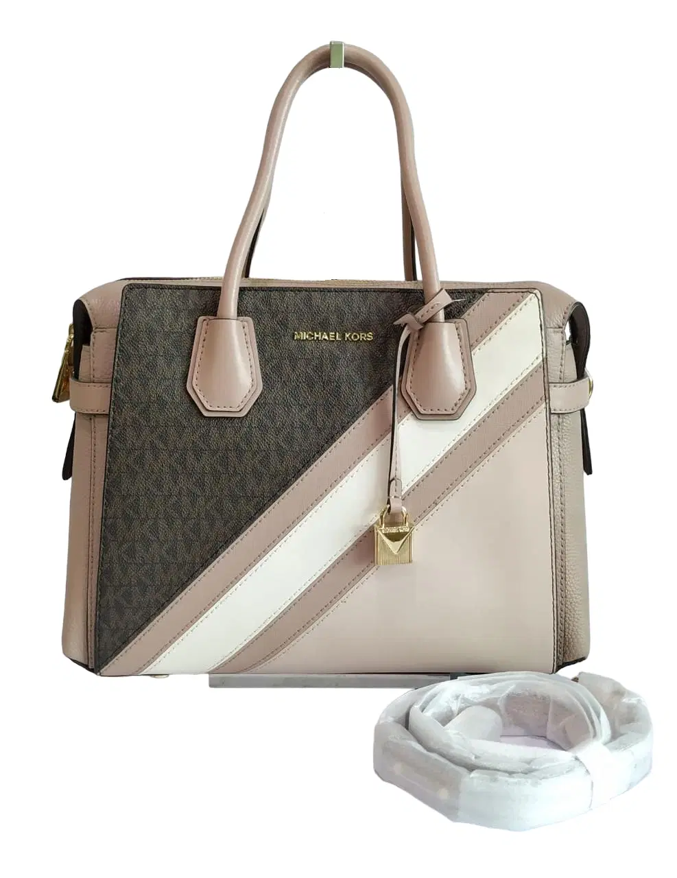 Michael Kors Pink/Brown Mercer Belted Small Satchel