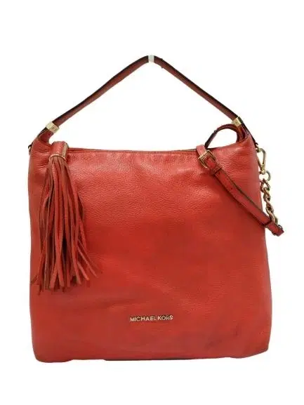 Michael Kors Red Leather Bedford Tassel Hobo Bag