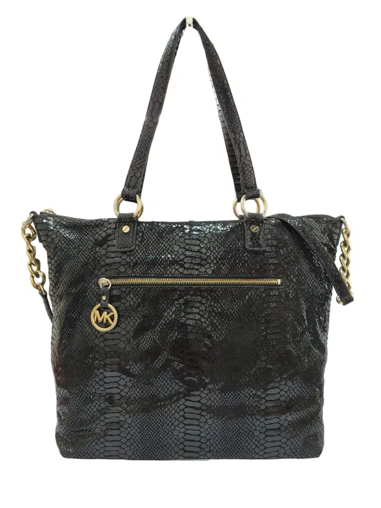 Michael Kors Python Embossed Black Patent Leather Satchel-Hover-Image
