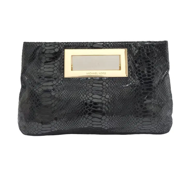 Michael Kors Black Python Embossed Berkley Clutch-Hover-Image