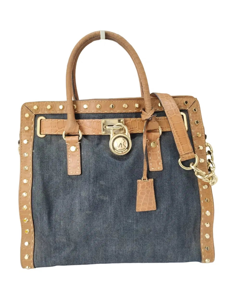 Michael Kors Hamilton Studded Blue Denim Tote
