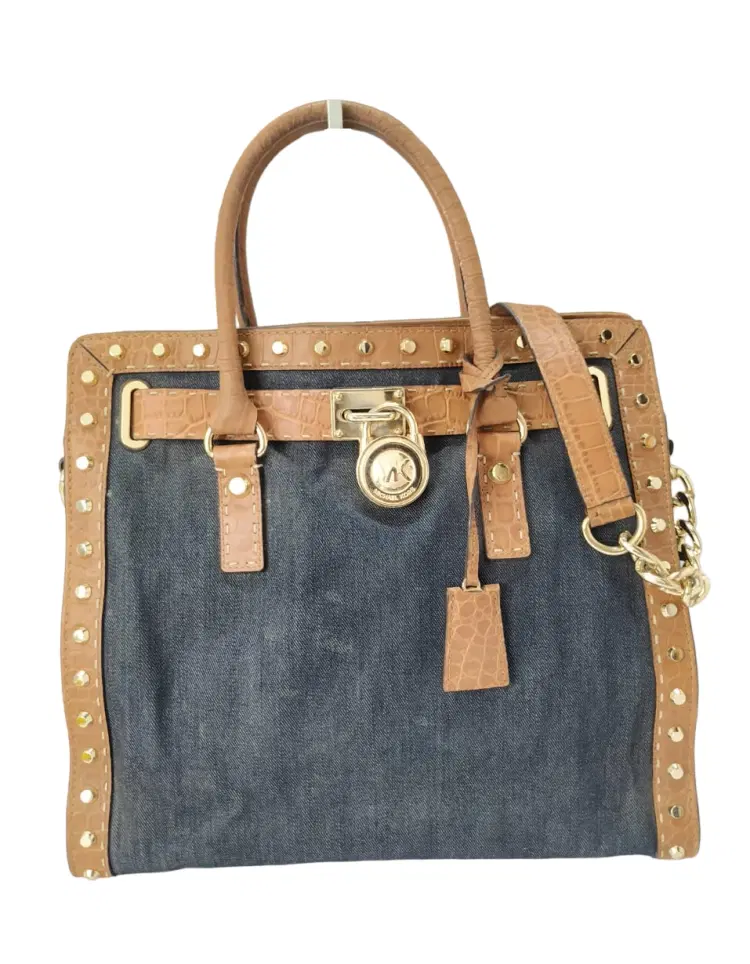 Michael Kors Hamilton Studded Blue Denim Tote-Hover-Image