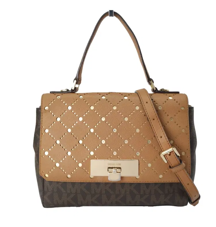 Michael Kors Violet Callie Brown Pale Gold Leather Medium Satchel-Hover-Image