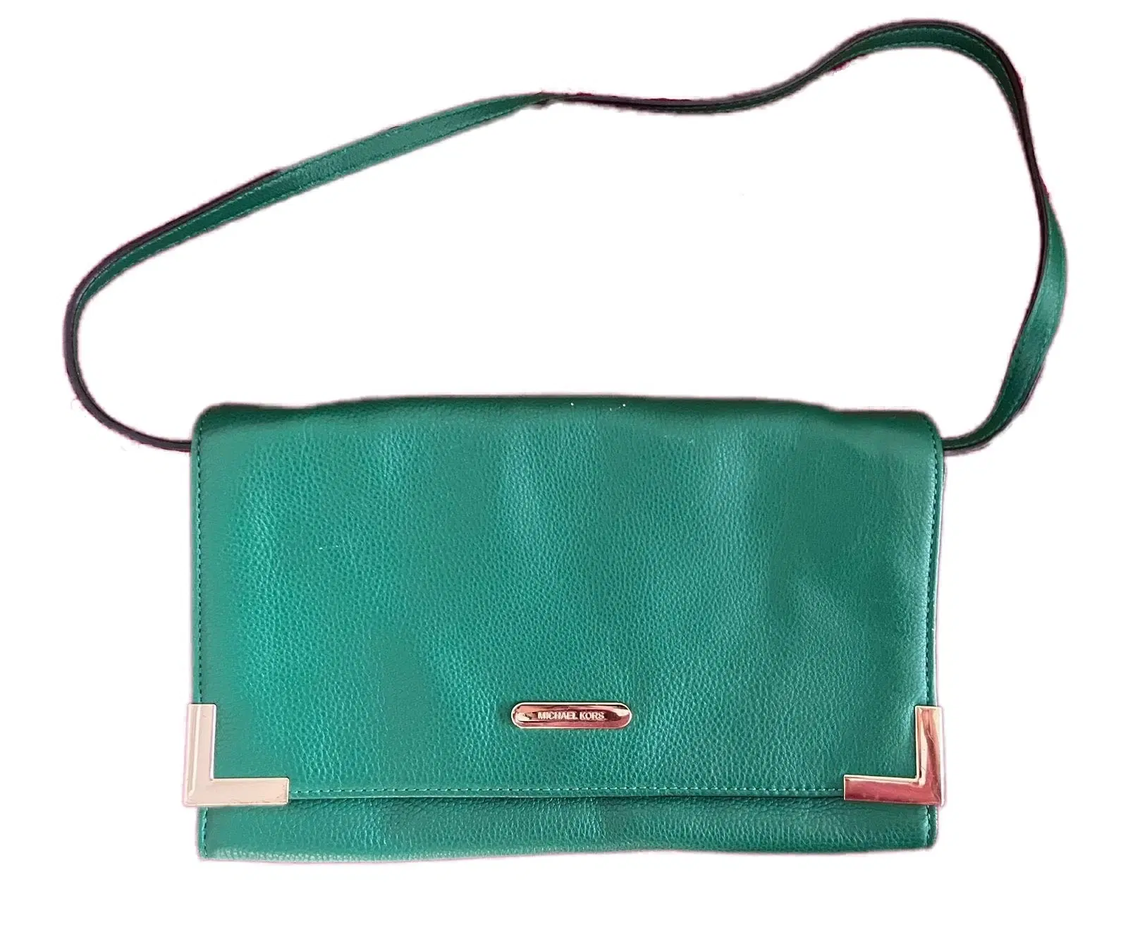 Michael Kors Green Beverly Leather Crossbody Clutch