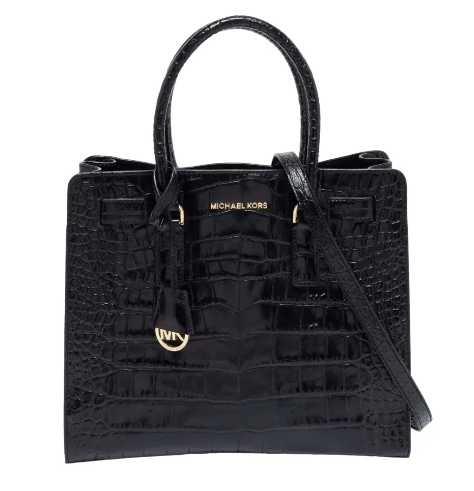 Michael Kors Black Croc Embossed Leather Dillon Tote