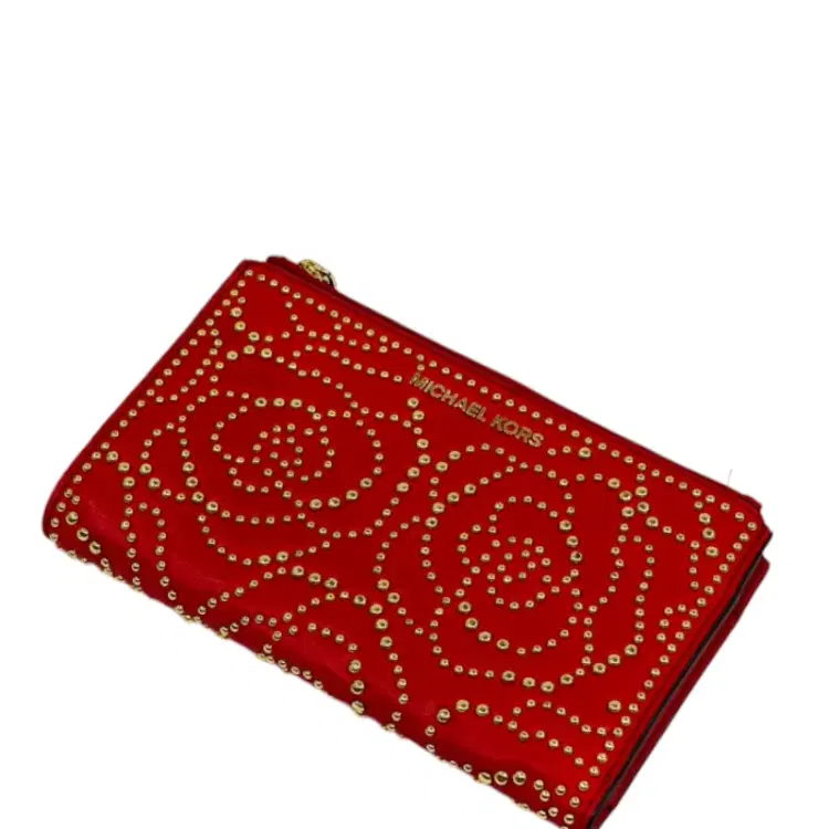 Michael Kors Red Double Zip Studded Adele Wristlet-Hover-Image